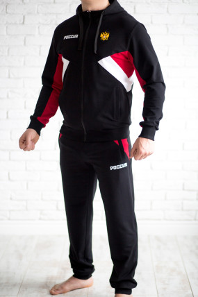 Мужской спортивный костюм с символикой Russia в черном цвете передняя сторона