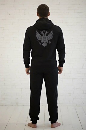 Черный мужской спортивный костюм с символикой России задняя сторона
