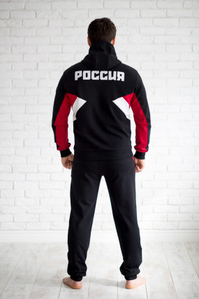 Мужской спортивный костюм с символикой Russia в черном цвете задняя сторона