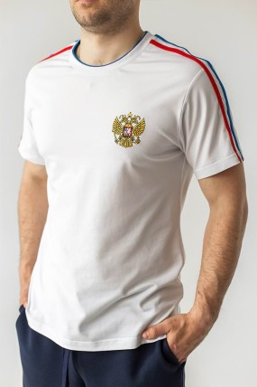 Футболка белая с гербом России передняя сторона