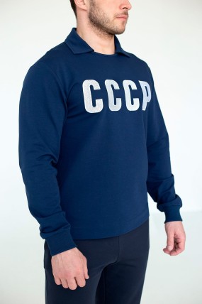 Синее поло СССР с длинным рукавом задняя сторона