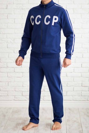 Мужской спортивный костюм с символикой СССР в синем цвете передняя сторона